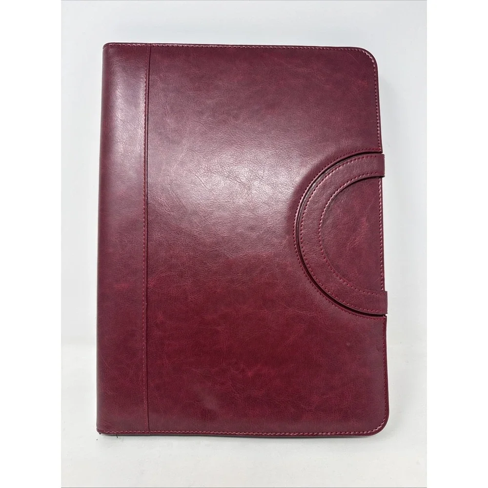 Darolin‎ Zippered Leather Padfolio Portfolio w/Hidden Handle Maroon Faux Leather
